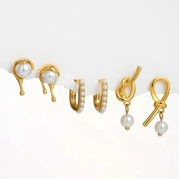 Planet Gates T002-TZ 3 Pair/set Dainty Gold Color Geometric Circle Small Hoop Earrings for Women Statement Beads Twist Huggie Earring Fashion Jewelry