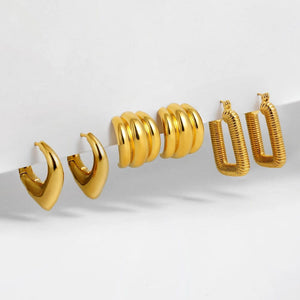 Planet Gates T028-TZ 3 Pair/set Dainty Gold Color Geometric Circle Small Hoop Earrings for Women Statement Beads Twist Huggie Earring Fashion Jewelry