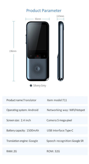 Planet Gates T11 2024 New T11 Portable Audio Translator 138 Language Smart Translator Offline In Real Time Smart Voice AI Voice Photo Translator