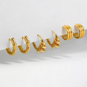 Planet Gates T115-TZ 3 Pair/set Dainty Gold Color Geometric Circle Small Hoop Earrings for Women Statement Beads Twist Huggie Earring Fashion Jewelry