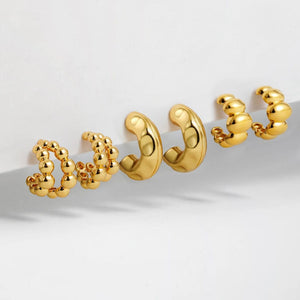 Planet Gates T127-TZ 3 Pair/set Dainty Gold Color Geometric Circle Small Hoop Earrings for Women Statement Beads Twist Huggie Earring Fashion Jewelry