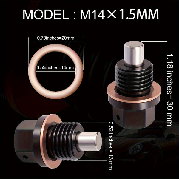 Planet Gates T6 Aircraft Aluminum M14 X 1.5 Magnetic Oil Drain Plug With 2 Pieces Gasket