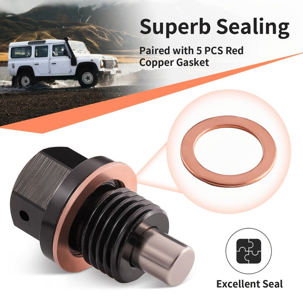 Planet Gates T6 Aircraft Aluminum M14 X 1.5 Magnetic Oil Drain Plug With 2 Pieces Gasket