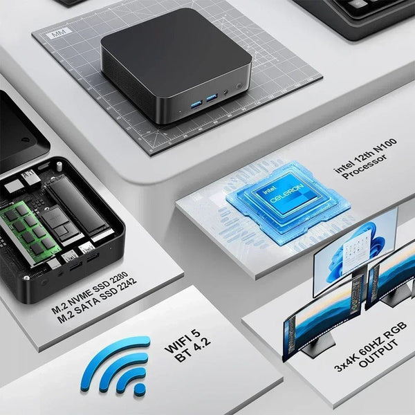 Planet Gates T9 Mini PC Intel Alder Lake N100 Windows 11 Ultra Small Pocket Computer Dual SSD Full Function Type-C 4K 60Hz RGB Output