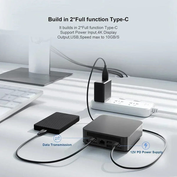 Planet Gates T9 Mini PC Intel Alder Lake N100 Windows 11 Ultra Small Pocket Computer Dual SSD Full Function Type-C 4K 60Hz RGB Output