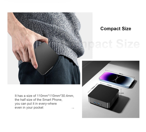 Planet Gates T9 Mini PC Intel Alder Lake N100 Windows 11 Ultra Small Pocket Computer Dual SSD Full Function Type-C 4K 60Hz RGB Output