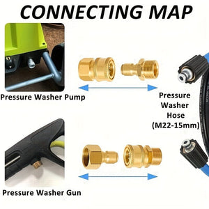 Planet Gates T99-4pcs M22-15mm To 3/8" Quick 4 Packs Pressure Washer Quick Disconnect Adaptor Set, M22-15mm To 3/8" Quick Release Couplers, All Solid Brass Connector Compatible With Sun Joe, Campbell, MI-T-M, Stanley Electric Pressure Washers