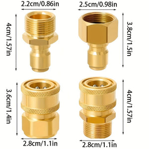 Planet Gates T99-4pcs M22-15mm To 3/8" Quick 4 Packs Pressure Washer Quick Disconnect Adaptor Set, M22-15mm To 3/8" Quick Release Couplers, All Solid Brass Connector Compatible With Sun Joe, Campbell, MI-T-M, Stanley Electric Pressure Washers