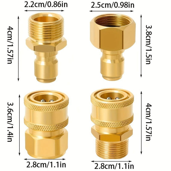 Planet Gates T99-4pcs M22-15mm To 3/8" Quick 4 Packs Pressure Washer Quick Disconnect Adaptor Set, M22-15mm To 3/8" Quick Release Couplers, All Solid Brass Connector Compatible With Sun Joe, Campbell, MI-T-M, Stanley Electric Pressure Washers
