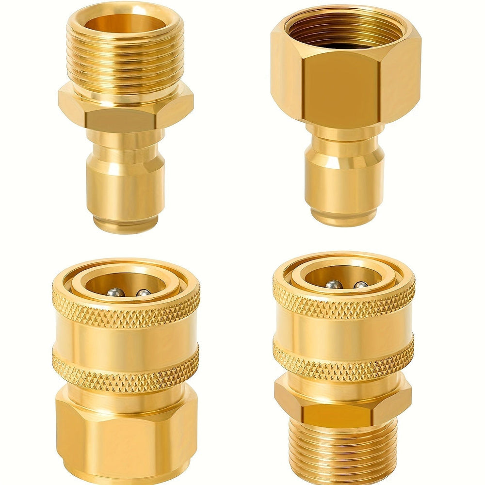 Planet Gates T99-4pcs M22-15mm To 3/8" Quick 4 Packs Pressure Washer Quick Disconnect Adaptor Set, M22-15mm To 3/8" Quick Release Couplers, All Solid Brass Connector Compatible With Sun Joe, Campbell, MI-T-M, Stanley Electric Pressure Washers