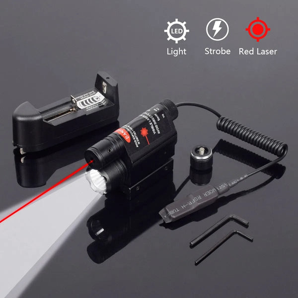 Planet Gates Tactical Weapon Flashlight with Remote Switch Red Dot Laser Sight Military Pistol Gun Light for Glock 17 19 / 20mm Rail Hunting