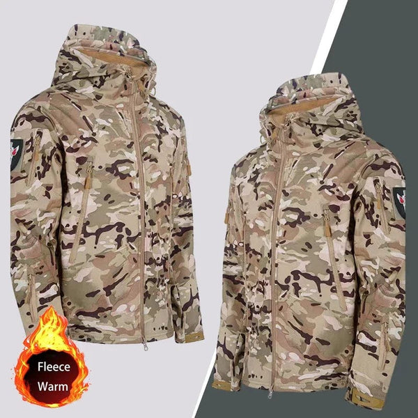 Planet Gates Tactical Winter Set Men's Military Outdoor Windproof Waterproof Suit Multi-Pocket Soft Shell Hooded Jackets Sharkskin Work Pants