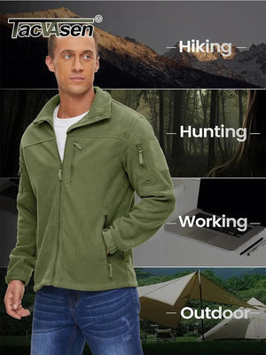 Planet Gates TACVASEN Full Zip Hiking Jackets Men's Outdoor Camping Fleece Jacket Coats with Zipper Pockets Tactical Work Outwear Overcoat
