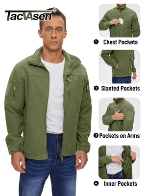 Planet Gates TACVASEN Full Zip Hiking Jackets Men's Outdoor Camping Fleece Jacket Coats with Zipper Pockets Tactical Work Outwear Overcoat