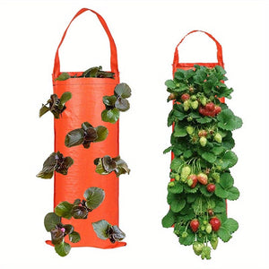 Planet Gates Tangerine Yellow 1pc Hanging Flower Strawberry Planting Bags, Planting Fruits, Herbs, Flowers, UV Treatment, Wall Mount Planter Growing Bag With 8 Holes, Garden Tools