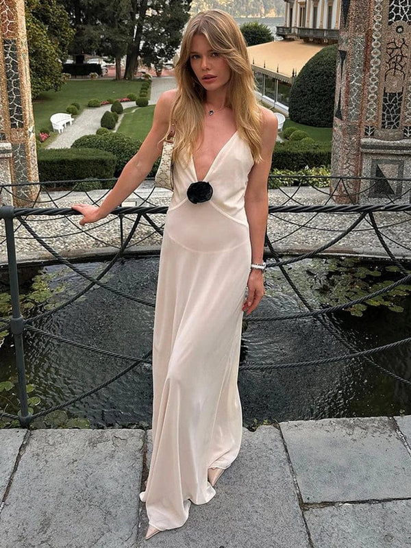 Planet Gates TARUXY Flower Deep V-Neck Maxi Dress For Women Sheer Sleeveless Slip Long Evening Dresses Party Clubwear Sexy Backless Elegant