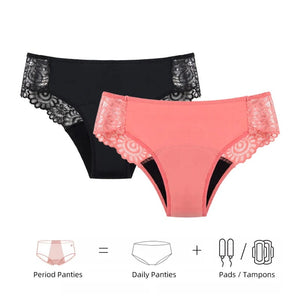Planet Gates Teenager Menstrual Panties 4-Layer Leakproof Hollow Sexy Lace Fast Absorption Women Underwear Heavy Flow Girls Period Briefs