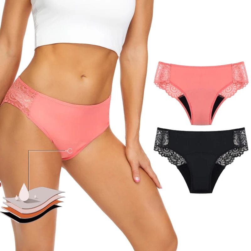 Planet Gates Teenager Menstrual Panties 4-Layer Leakproof Hollow Sexy Lace Fast Absorption Women Underwear Heavy Flow Girls Period Briefs