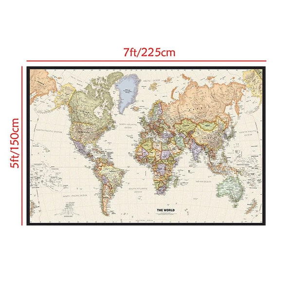 Planet Gates The World Map 225*150cm Non-woven Detailed Map of Major Cities In Each Country for Education School Office Decor