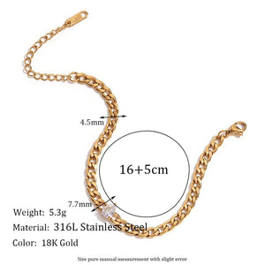 Planet Gates Thin Round E.B.belle Round Water Drop Zircon Chain Bracelet Waterproof 316L Stainless Steel Accessories 18K Gold Plated Bracelet for Women