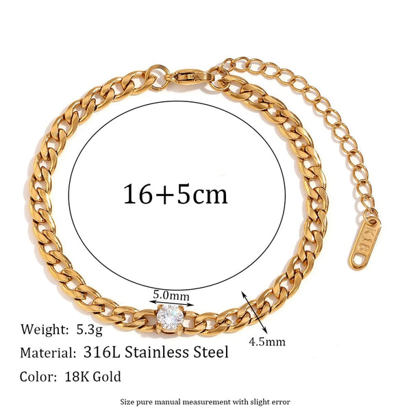 Planet Gates Thin Round E.B.belle Round Water Drop Zircon Chain Bracelet Waterproof 316L Stainless Steel Accessories 18K Gold Plated Bracelet for Women