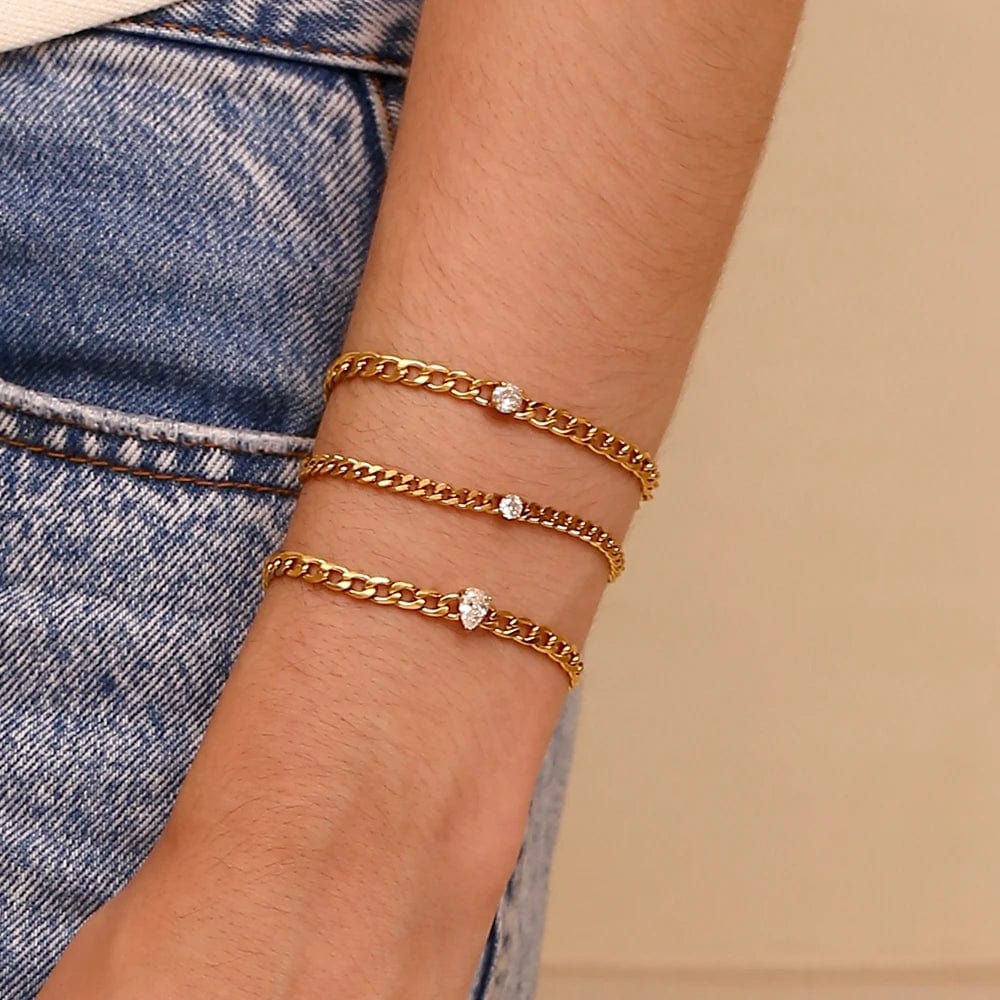 Planet Gates Thin Round E.B.belle Round Water Drop Zircon Chain Bracelet Waterproof 316L Stainless Steel Accessories 18K Gold Plated Bracelet for Women