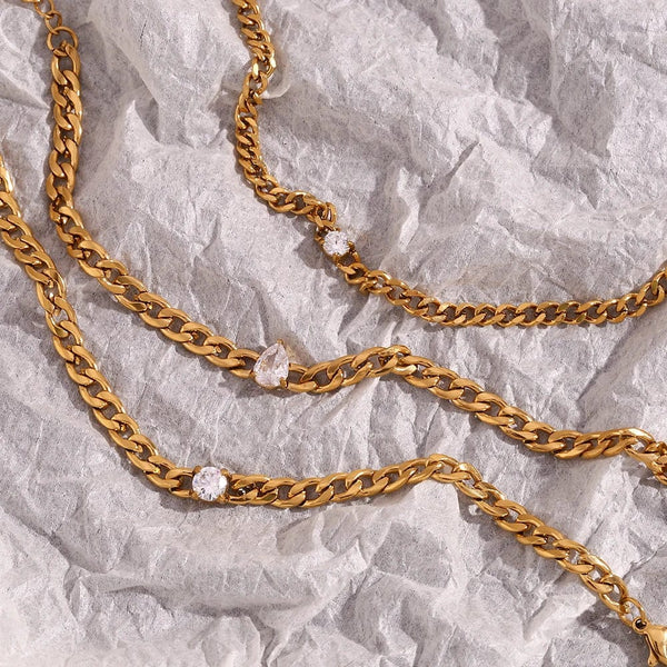 Planet Gates Thin Round E.B.belle Round Water Drop Zircon Chain Bracelet Waterproof 316L Stainless Steel Accessories 18K Gold Plated Bracelet for Women