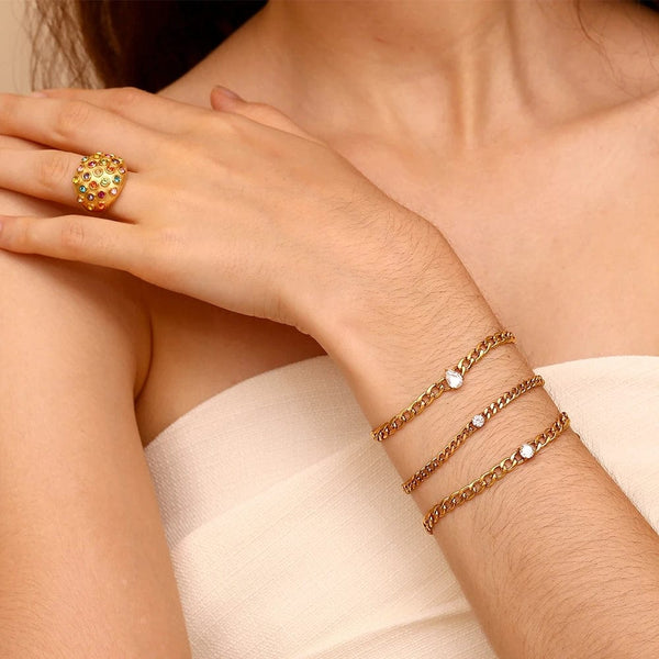 Planet Gates Thin Round E.B.belle Round Water Drop Zircon Chain Bracelet Waterproof 316L Stainless Steel Accessories 18K Gold Plated Bracelet for Women