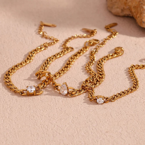 Planet Gates Thin Round E.B.belle Round Water Drop Zircon Chain Bracelet Waterproof 316L Stainless Steel Accessories 18K Gold Plated Bracelet for Women