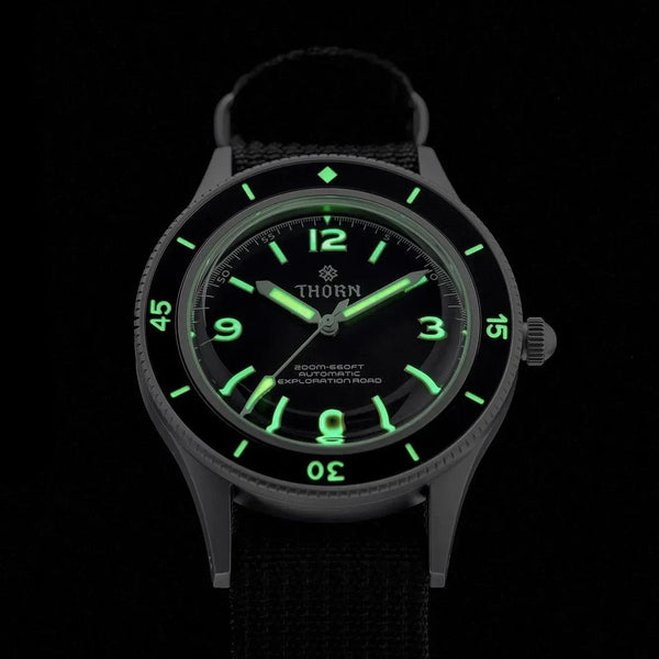 Planet Gates THORN 50-Fathoms Watch Men 40MM Vintage NH35 Movement Automatic K9 Mineral Crystal TR900 C3 Luminous Barracuda 200M Waterproof