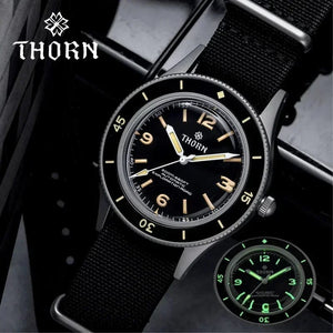 Planet Gates THORN 50-Fathoms Watch Men 40MM Vintage NH35 Movement Automatic K9 Mineral Crystal TR900 C3 Luminous Barracuda 200M Waterproof
