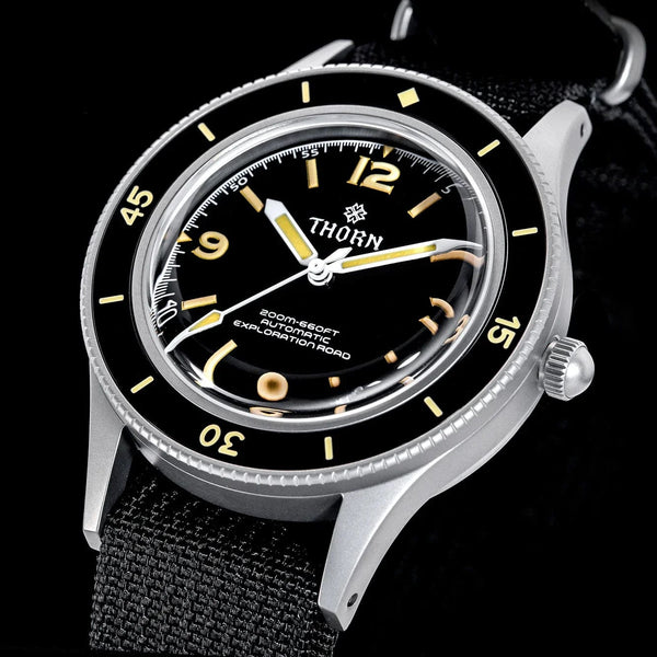 Planet Gates THORN 50-Fathoms Watch Men 40MM Vintage NH35 Movement Automatic K9 Mineral Crystal TR900 C3 Luminous Barracuda 200M Waterproof