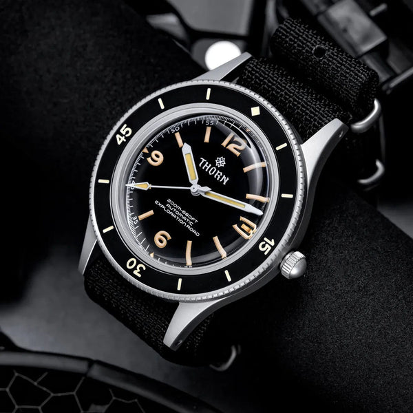 Planet Gates THORN 50-Fathoms Watch Men 40MM Vintage NH35 Movement Automatic K9 Mineral Crystal TR900 C3 Luminous Barracuda 200M Waterproof