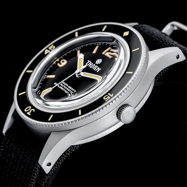 Planet Gates THORN 50-Fathoms Watch Men 40MM Vintage NH35 Movement Automatic K9 Mineral Crystal TR900 C3 Luminous Barracuda 200M Waterproof