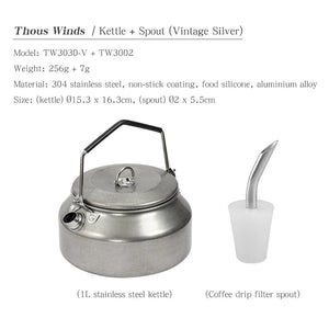 Planet Gates ThousWinds 1L Outdoor Camping Kettle Portable Hiking Cookware Utensils Ultralight Coffee Water Kettle Tourist Supplies Tableware