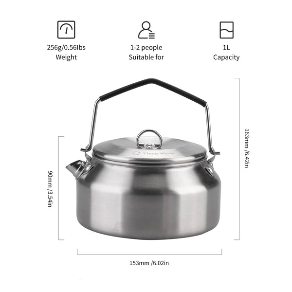 Planet Gates ThousWinds 1L Outdoor Camping Kettle Portable Hiking Cookware Utensils Ultralight Coffee Water Kettle Tourist Supplies Tableware