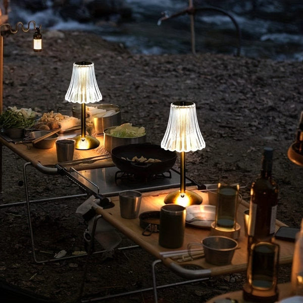 Planet Gates Three Color USBrechargeable 1pc Tri-Tone LED Crystal Table Lamp with Wrought Iron Base - Perfect for Restaurants and Hotels