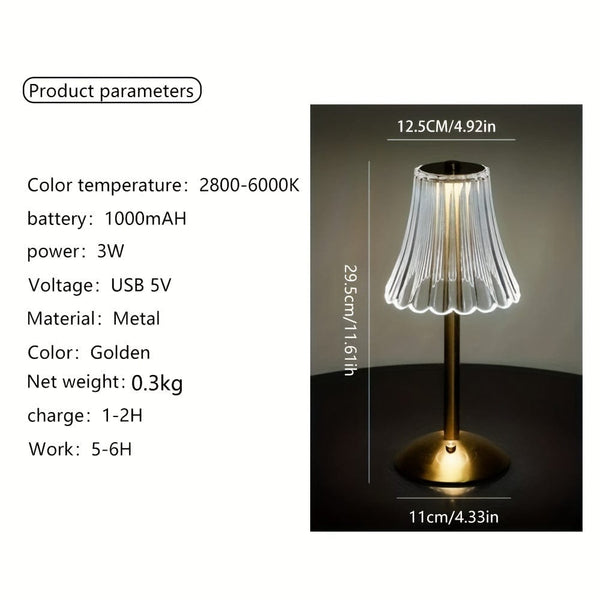 Planet Gates Three Color USBrechargeable 1pc Tri-Tone LED Crystal Table Lamp with Wrought Iron Base - Perfect for Restaurants and Hotels