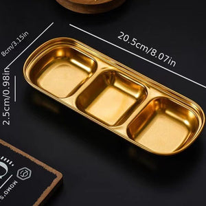 Planet Gates Three Grids 1pc/4pcs Serving Plate, Snack Plate, Stainless Steel Sauce Dish, Salt Vinegar Sugar Condiment Dipping Bowl