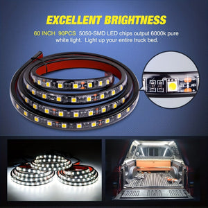 Planet Gates Three Truck Bed Light Strip 3Pcs 152.4 Cm Bed Light Strip 270 LED With Switch Blade Fuse Splitter Extension Cable For Cargo Pickup Truck SUV RV Boat