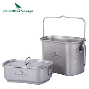 Planet Gates Ti2059C Boundless Voyage Titanium Hanging Pot Cup Cooking Set with Lid Folding Handles Outdoor Camping Cookware Mess Kit 1500ML + 600ML