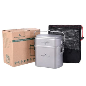 Planet Gates Ti2059C Boundless Voyage Titanium Hanging Pot Cup Cooking Set with Lid Folding Handles Outdoor Camping Cookware Mess Kit 1500ML + 600ML