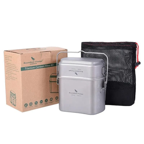 Planet Gates Ti2059C Boundless Voyage Titanium Hanging Pot Cup Cooking Set with Lid Folding Handles Outdoor Camping Cookware Mess Kit 1500ML + 600ML