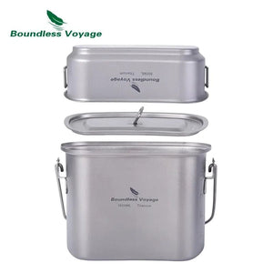 Planet Gates Ti2059C Boundless Voyage Titanium Hanging Pot Cup Cooking Set with Lid Folding Handles Outdoor Camping Cookware Mess Kit 1500ML + 600ML