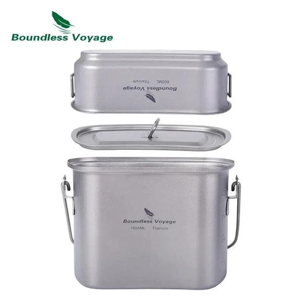 Planet Gates Ti2059C Boundless Voyage Titanium Hanging Pot Cup Cooking Set with Lid Folding Handles Outdoor Camping Cookware Mess Kit 1500ML + 600ML