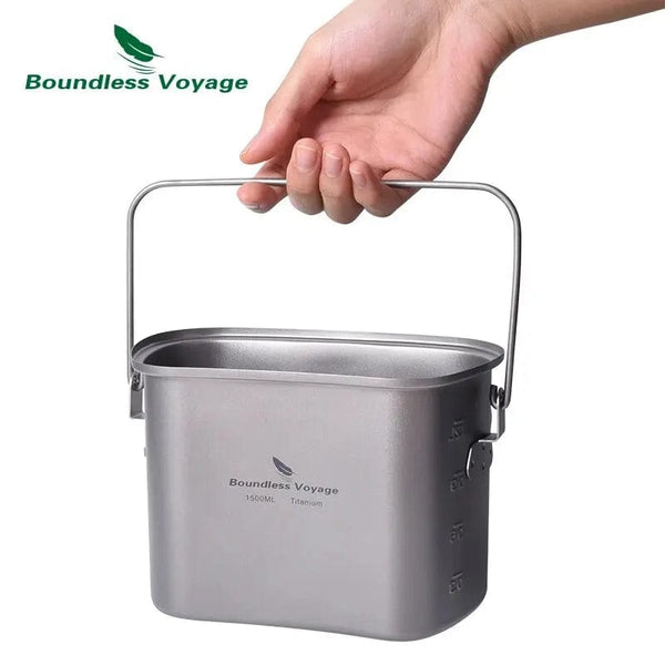 Planet Gates Ti2059C Boundless Voyage Titanium Hanging Pot Cup Cooking Set with Lid Folding Handles Outdoor Camping Cookware Mess Kit 1500ML + 600ML