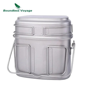 Planet Gates Ti2059C Boundless Voyage Titanium Hanging Pot Cup Cooking Set with Lid Folding Handles Outdoor Camping Cookware Mess Kit 1500ML + 600ML