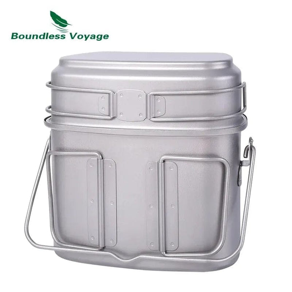 Planet Gates Ti2059C Boundless Voyage Titanium Hanging Pot Cup Cooking Set with Lid Folding Handles Outdoor Camping Cookware Mess Kit 1500ML + 600ML