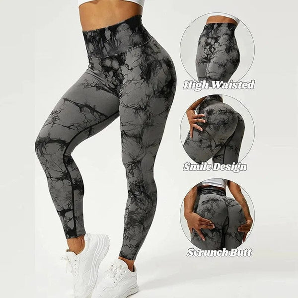 Planet Gates Tie Dye Seamless Leggings for Women High Waist Yoga Pants, Scrunch Butt Lifting Elastic Tights