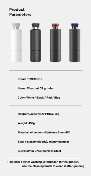 Planet Gates TIMEMORE Chestnut C2 Upgrade Portable Coffee Grinder Hand Manual Grinder Grind Machine Mill With Double Bearing Positioning